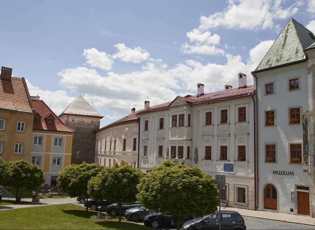 A part of Štefánik square with the Burgher House building